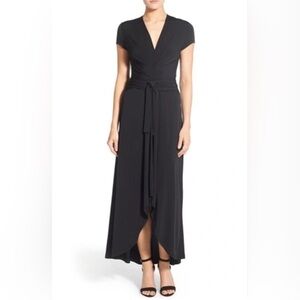 Michael Kors Faux Wrap Dress Black Hi Lo Maxi